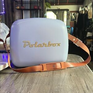 Polarbox Compact Portable Cooler Bag - Light Blue with Brown Strap